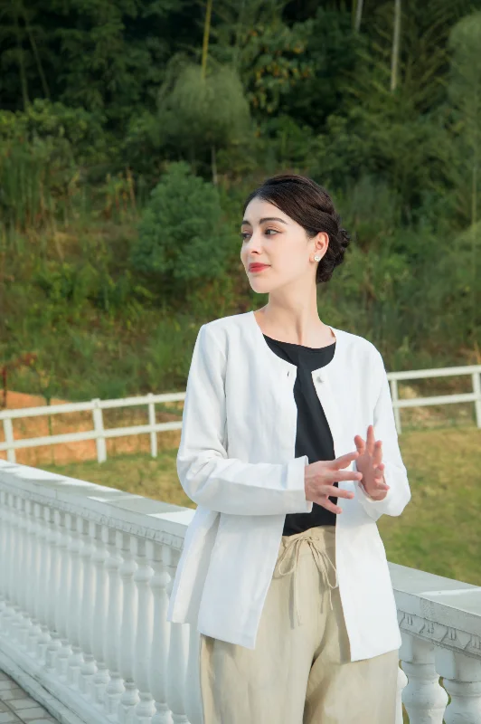 Woman Long Sleeves Linen and Cotton Jacket  Autumn Winter Jacket  White Jacket Alexia Jacket