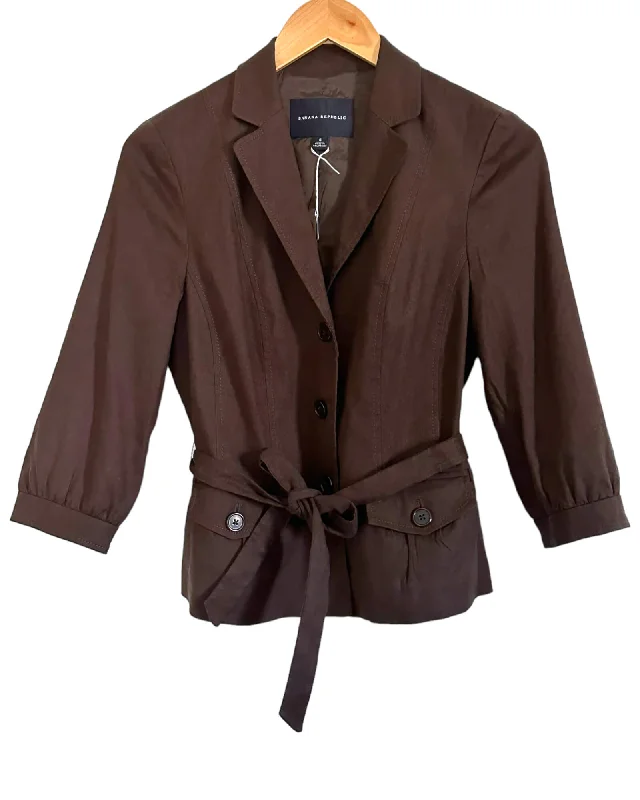 Cool Winter Brown Belted Linen Jacket