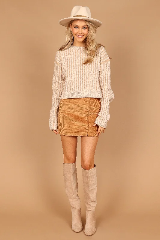 Dakota Crew Neck Oversized Sleeve Knit Sweater - Light Brown