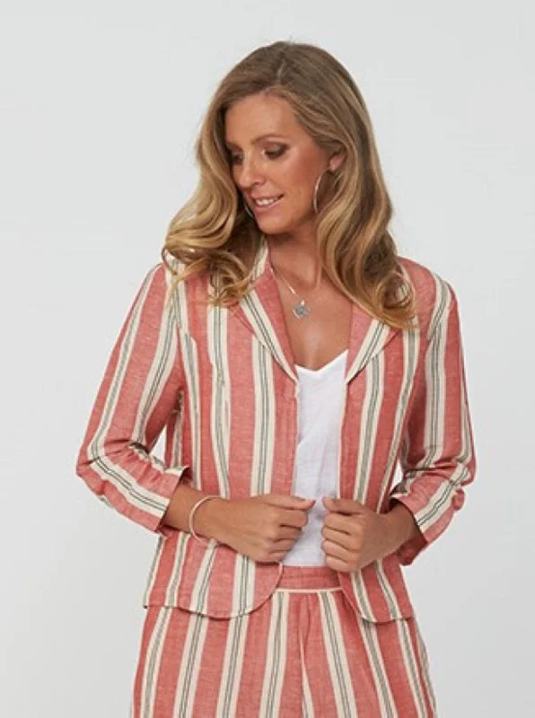 Woman Linen Jacket Stripes Jacket EBONY Jacket | Red Stripe