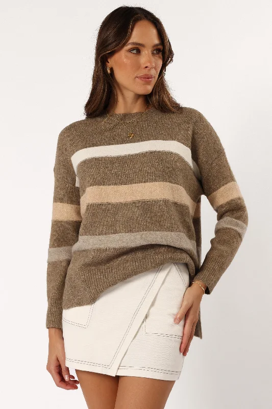 Esther Stripe Knit Sweater - Brown