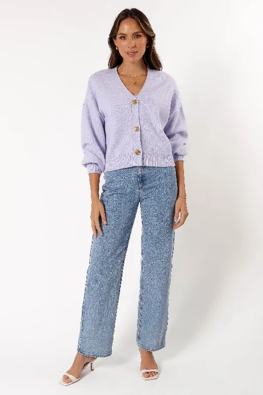 Isabel Button Front Cardigan - Lilac