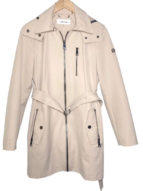 Soft Summer Beige Hooded Belted Jacket