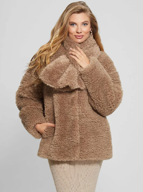 Brown Rebecca Faux-Fur Scarf Jacket