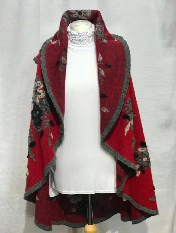 Waterfall Waist Jacket Coat New women Lagenlook Plus Boiled Wool Mix Flower