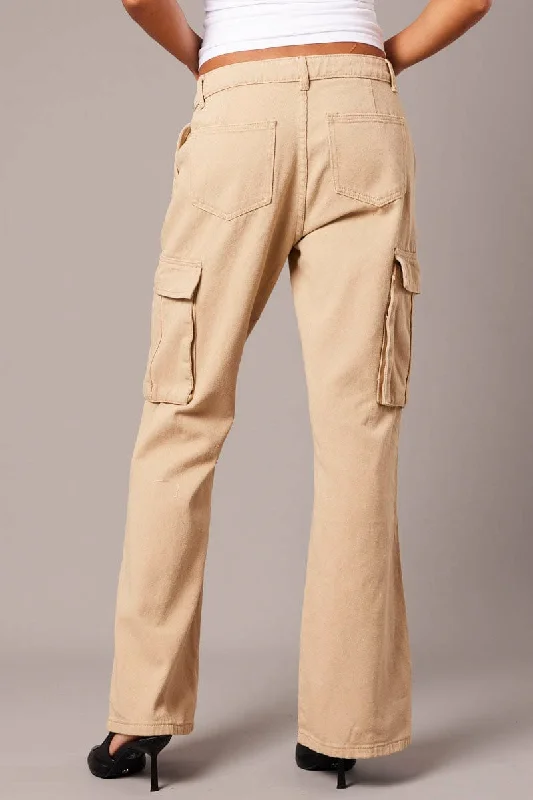 Beige Cargo Jean Mid Rise