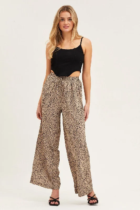 Beige Geo Wide Leg Pants