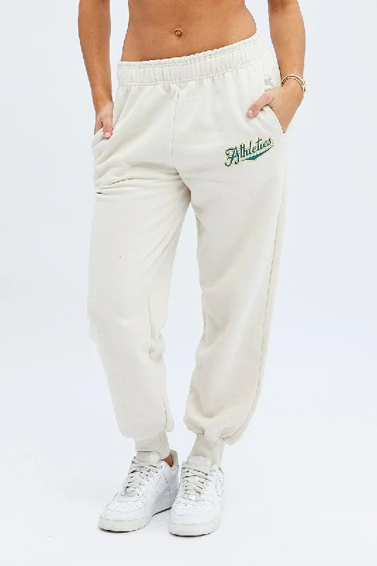 Beige Track Pants High Rise Jogger