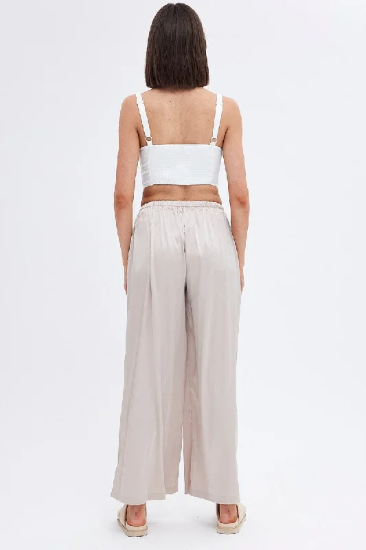 Beige Wide Leg Pants High Rise