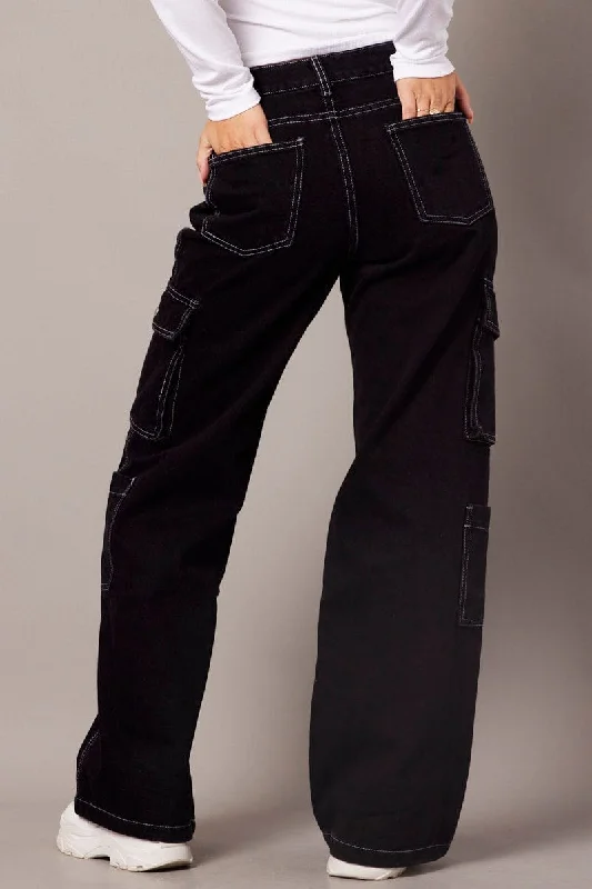 Black Cargo Jean Mid Rise