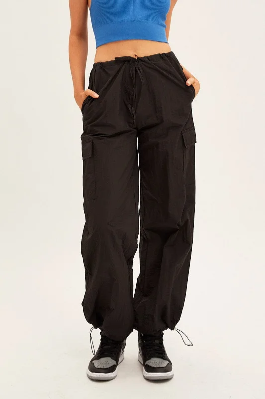 Black Cargo Parachute Pants