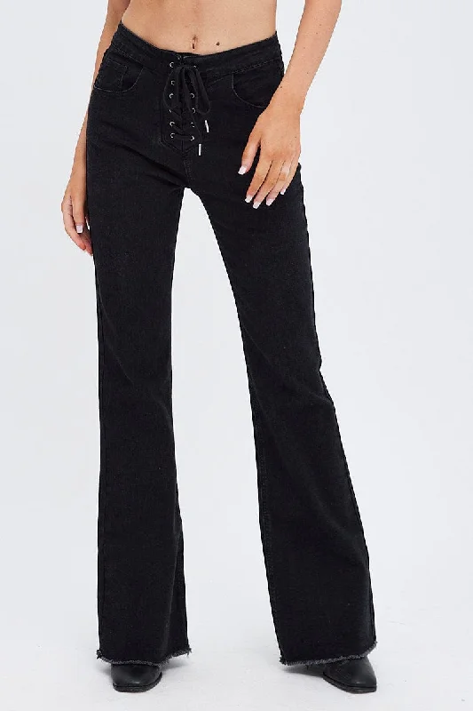 Black Flare Jeans Lace Up