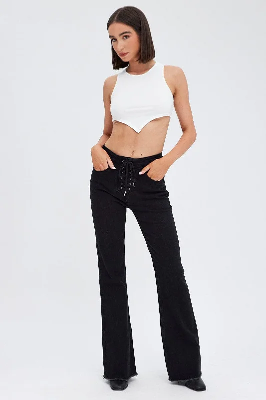 Black Flare Jeans Lace Up