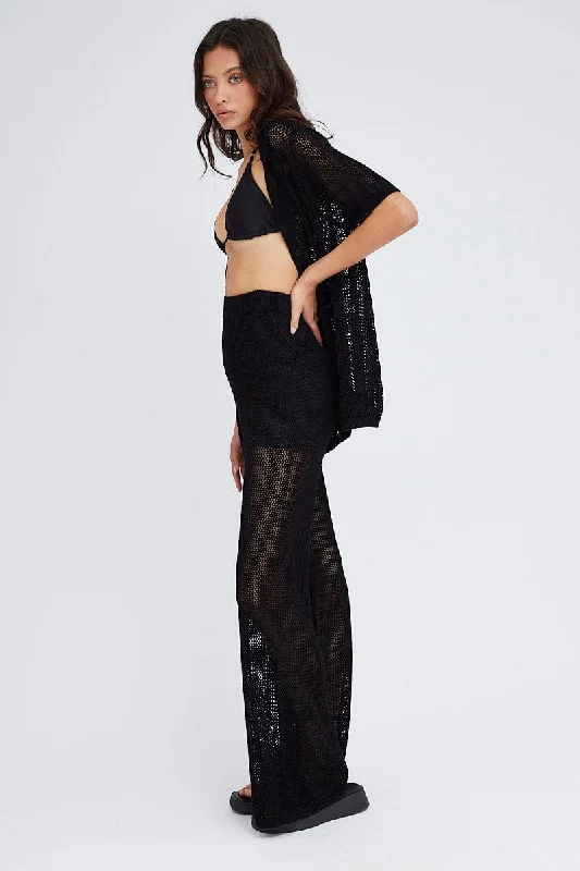 Black Knit Pants Wide Leg Crochet