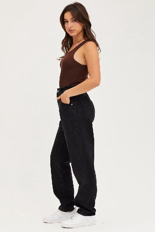 Black Paperbag Denim Jeans High Rise