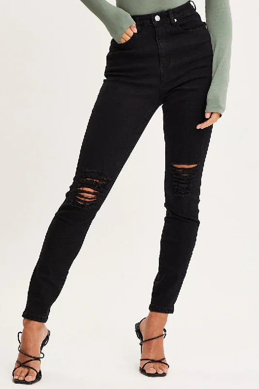 Black Skinny Denim Jeans High Rise