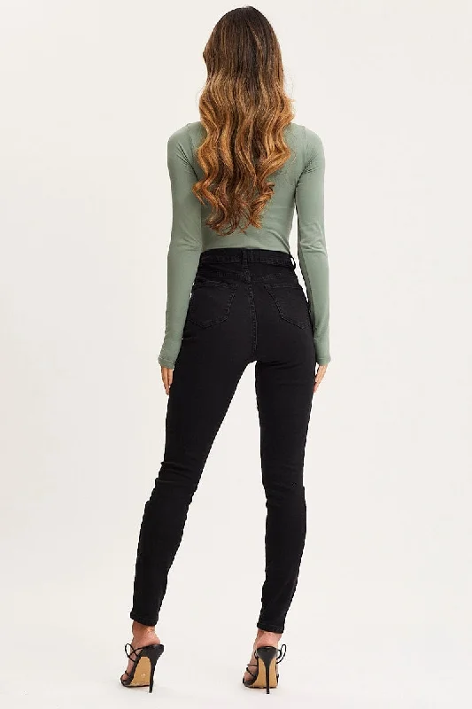 Black Skinny Denim Jeans High Rise