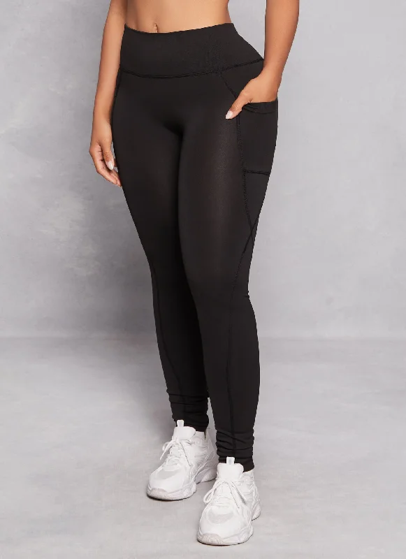 Solid High Waist Cell Phone Pocket Leggings