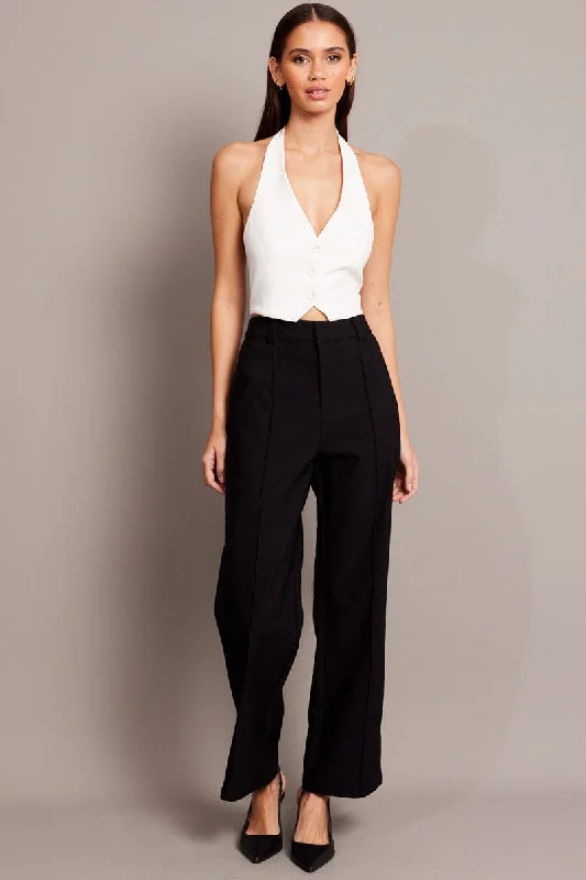 Black Straight Fit Pants High Rise