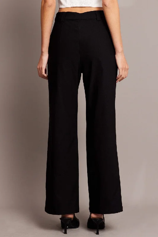 Black Straight Fit Pants High Rise