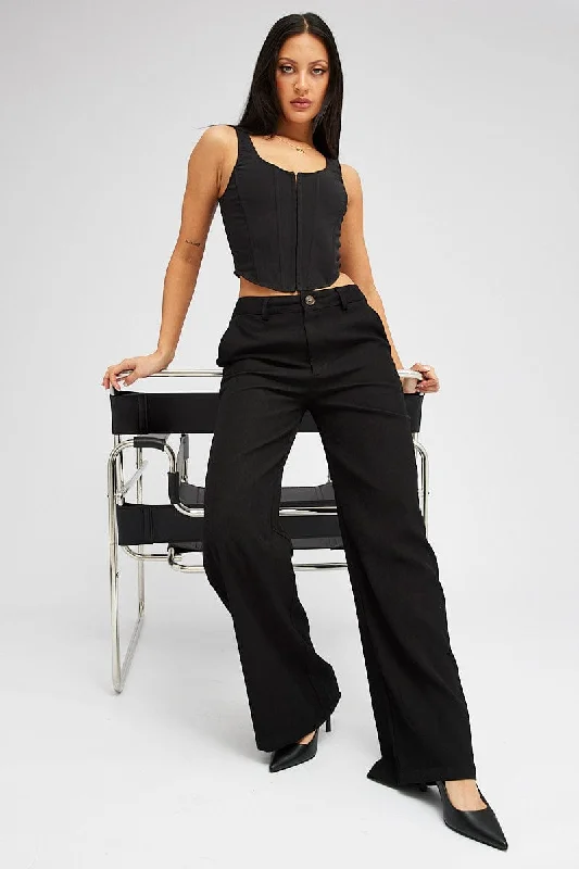 Black Wide Leg Pants High Rise