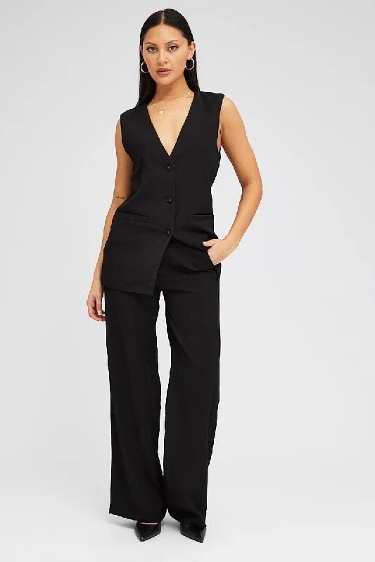 Black Wide Leg Pants High Rise