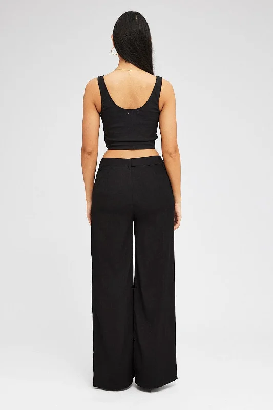 Black Wide Leg Pants High Rise