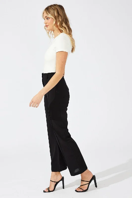 Black Wide Leg Pants High Rise Workwear