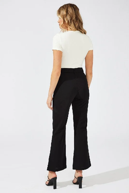 Black Wide Leg Pants High Rise Workwear