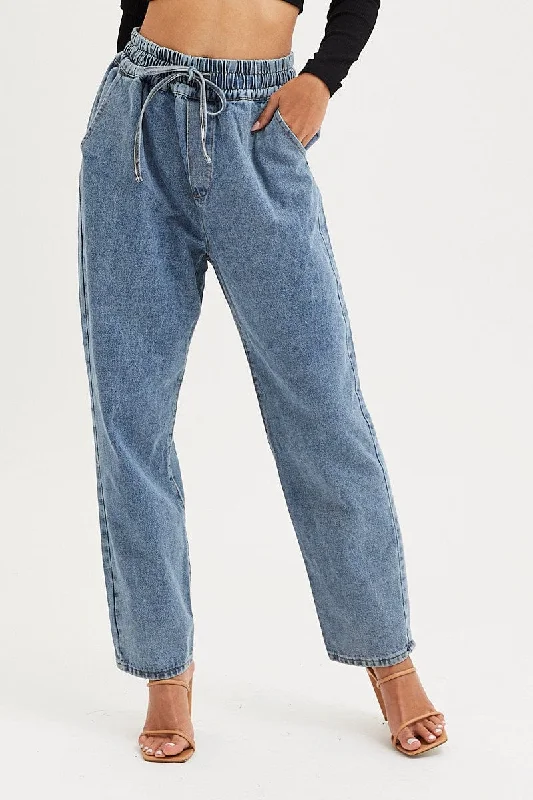 Blue High Rise Balloon Fit Denim Jeans