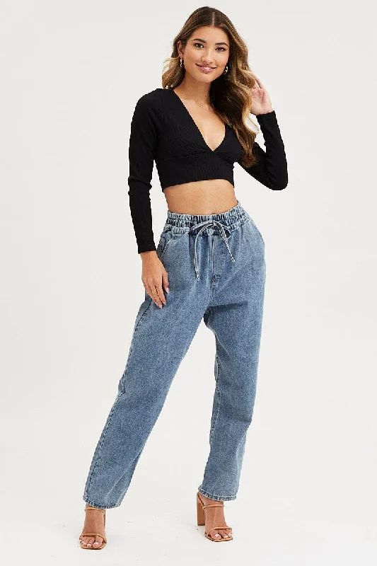 Blue High Rise Balloon Fit Denim Jeans