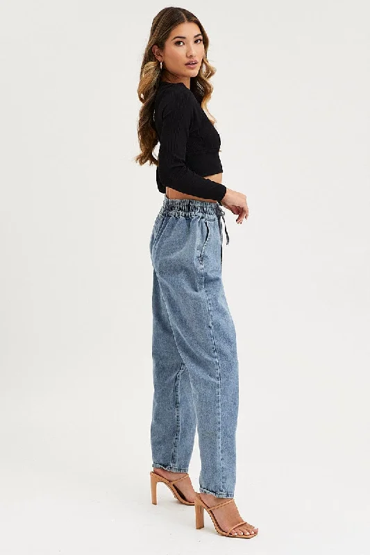 Blue High Rise Balloon Fit Denim Jeans