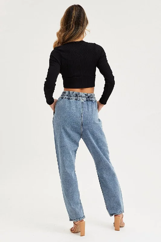 Blue High Rise Balloon Fit Denim Jeans