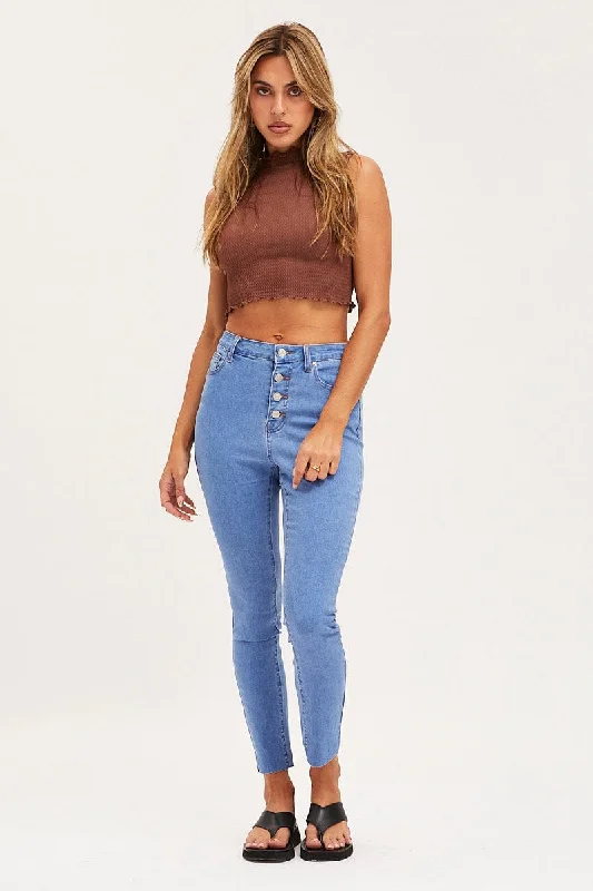 Blue Skinny Denim Jeans High Rise