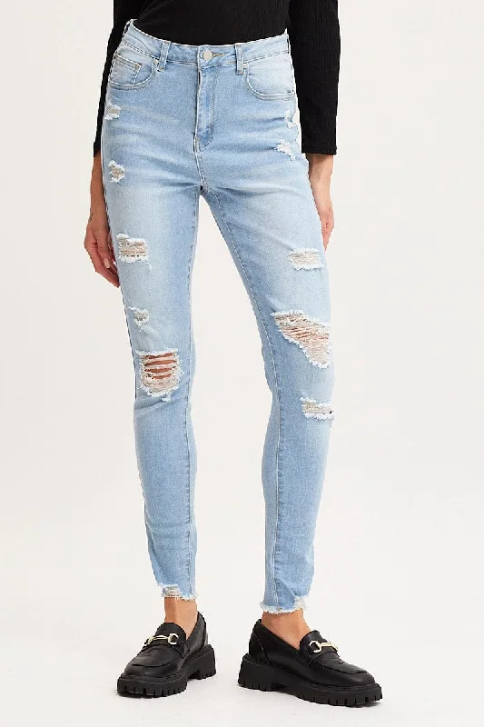 Blue Skinny Denim Jeans High Rise