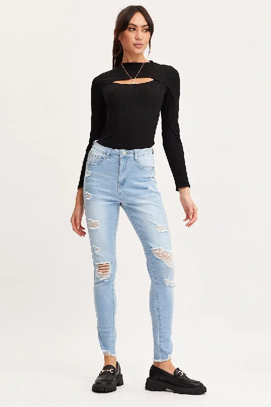 Blue Skinny Denim Jeans High Rise