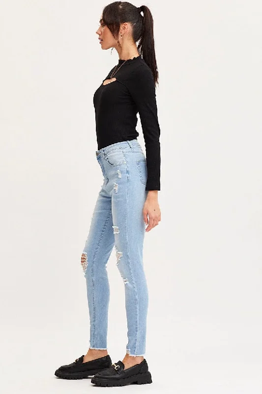 Blue Skinny Denim Jeans High Rise