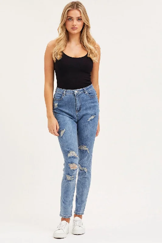 Blue Skinny Denim Jeans High Rise