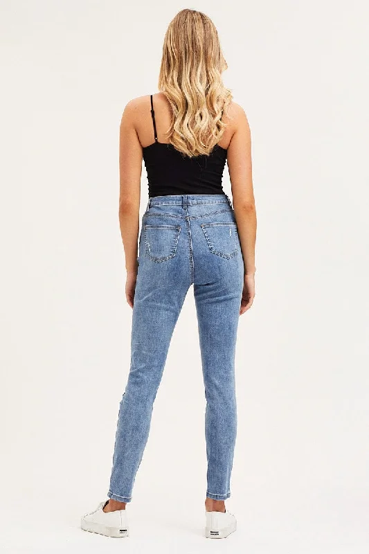 Blue Skinny Denim Jeans High Rise