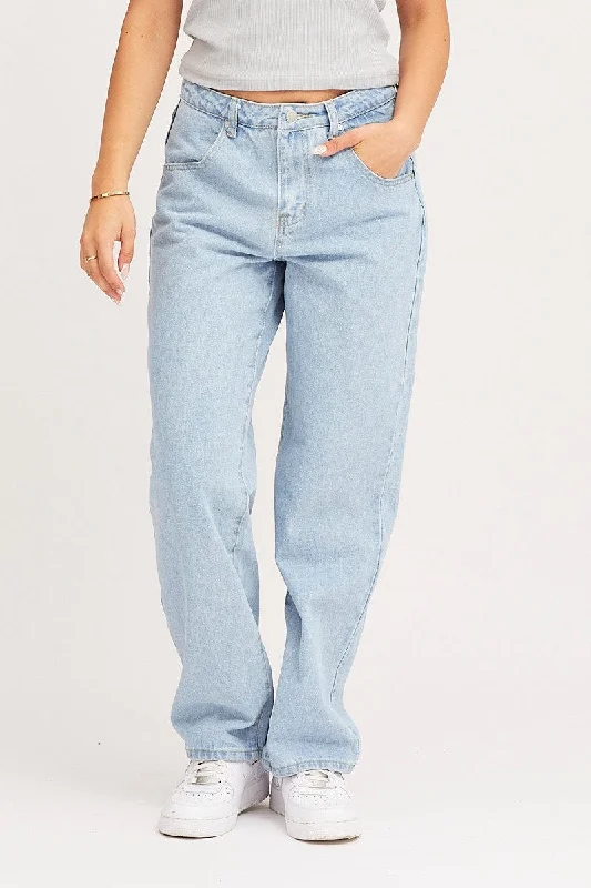 Blue Straight Denim Jeans High Rise