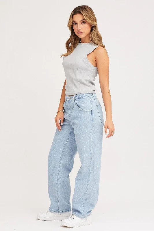 Blue Straight Denim Jeans High Rise