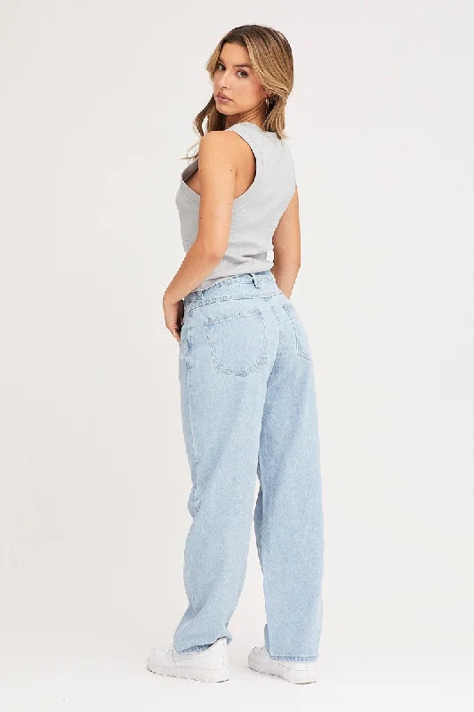 Blue Straight Denim Jeans High Rise