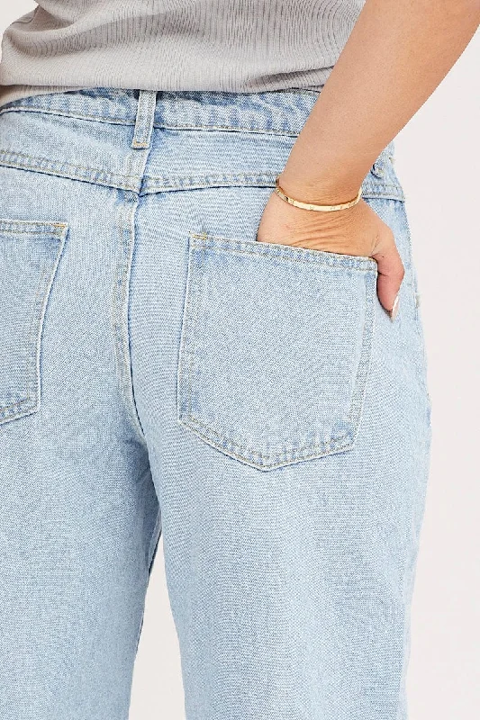 Blue Straight Denim Jeans High Rise