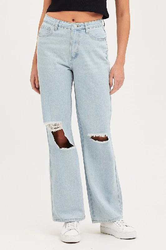 Blue Straight Denim Jeans Mid Rise