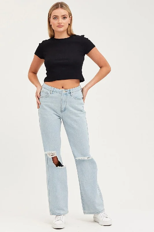 Blue Straight Denim Jeans Mid Rise