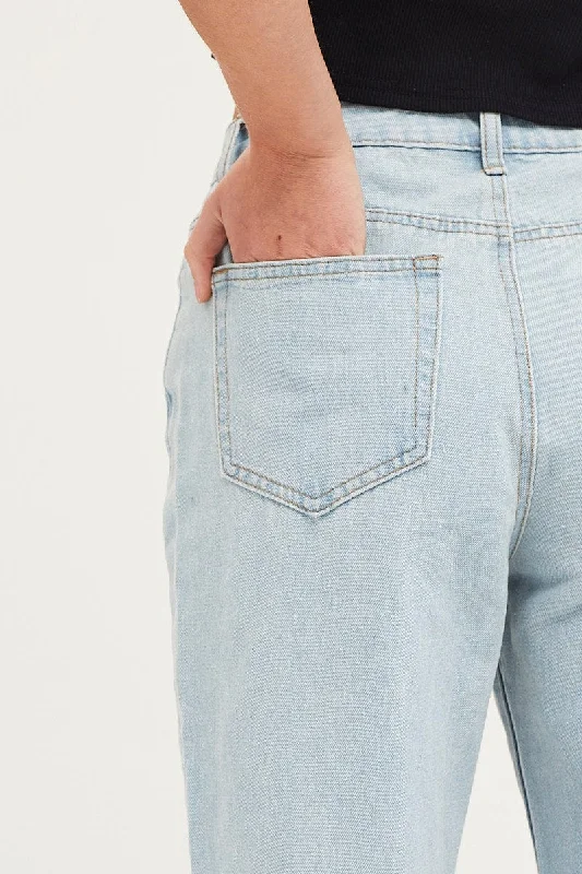 Blue Straight Denim Jeans Mid Rise