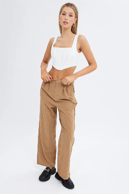 Blue Stripe Wide Leg Pants High Rise Pleated