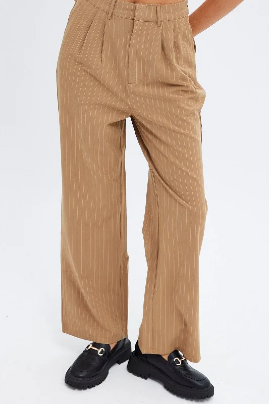 Blue Stripe Wide Leg Pants High Rise Pleated