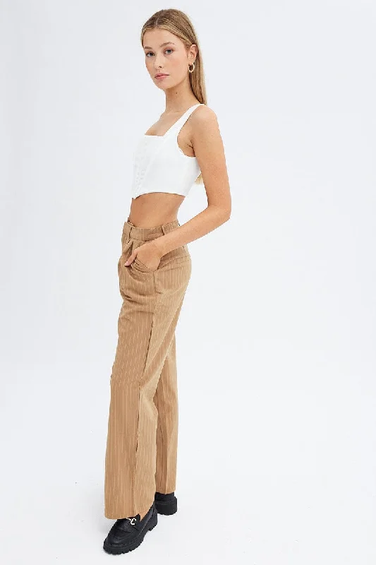 Blue Stripe Wide Leg Pants High Rise Pleated