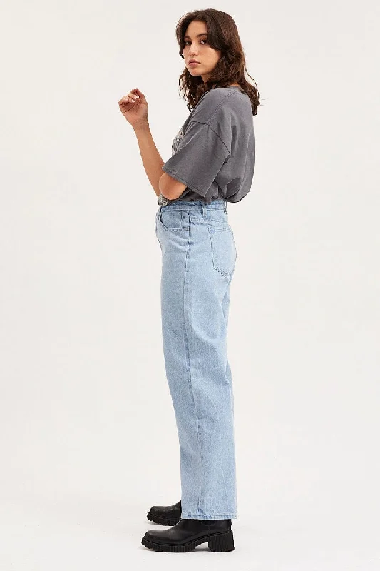 Blue Unisex Straight Denim Jeans Mid Rise